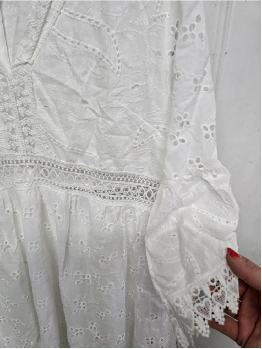 Women's Boho Dress White Eyelet Mini Dress XL